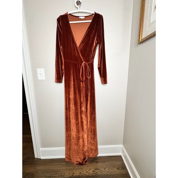 Baltic Born Rust Velvet Wrap Dress XL Maternity Boho Formal Holiday - Picture 2 of 6